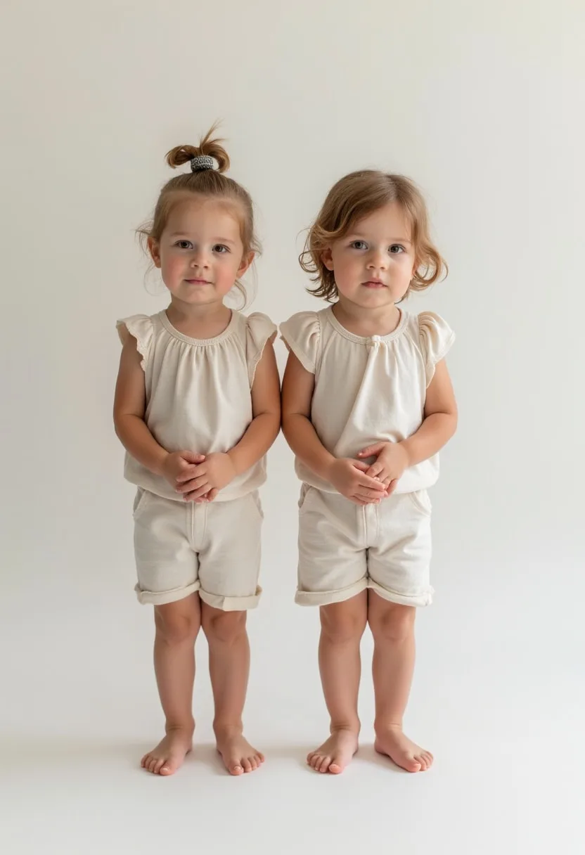 Portrait of twins standing side by side