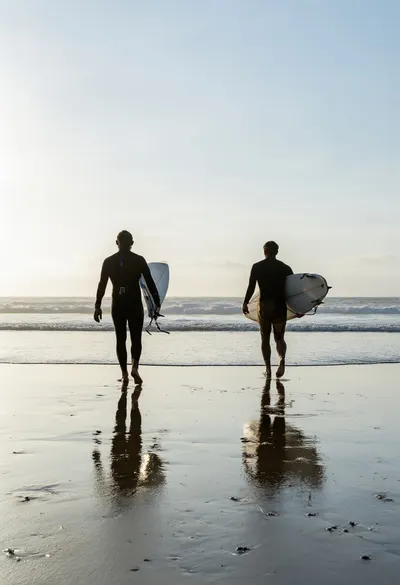 Two Surfers Walking toward the Waves