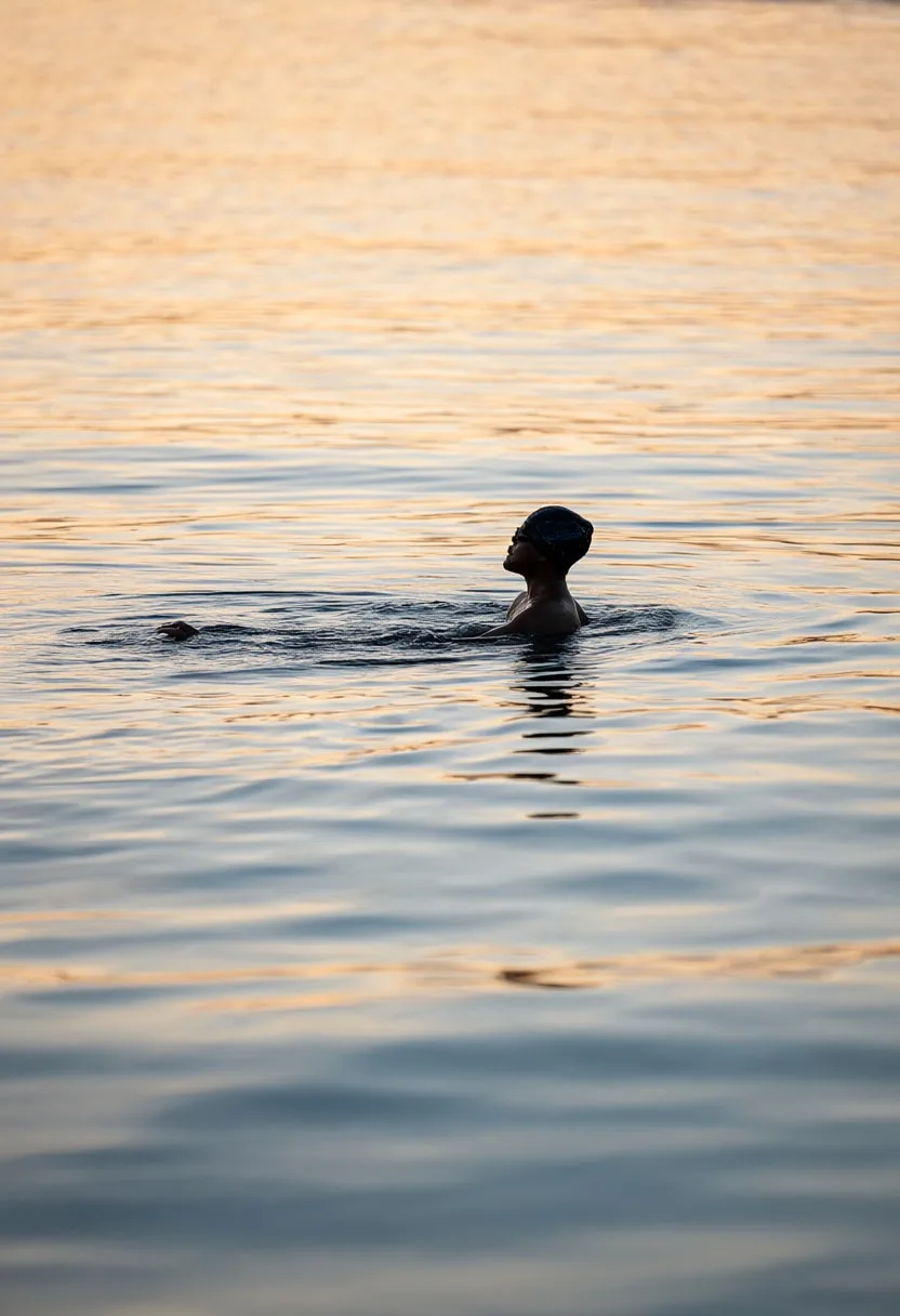 Silhouette of a Swimmer at Sunset