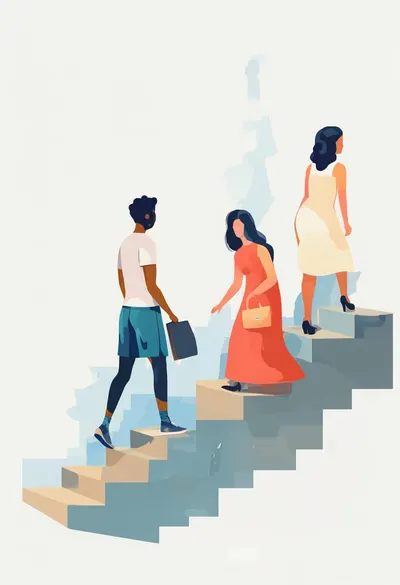 Flat Illustration of People on Stairs