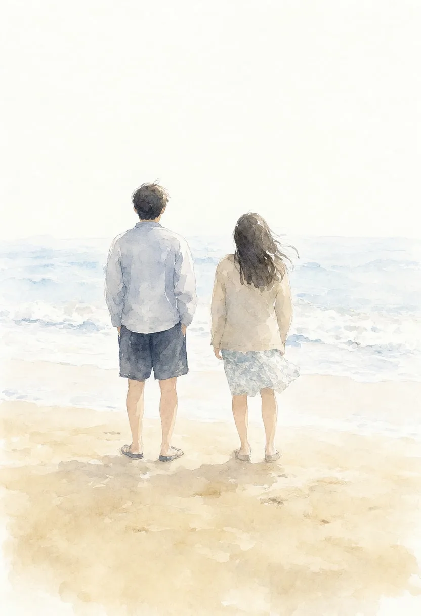 Watercolour of Two Figures on a Beach