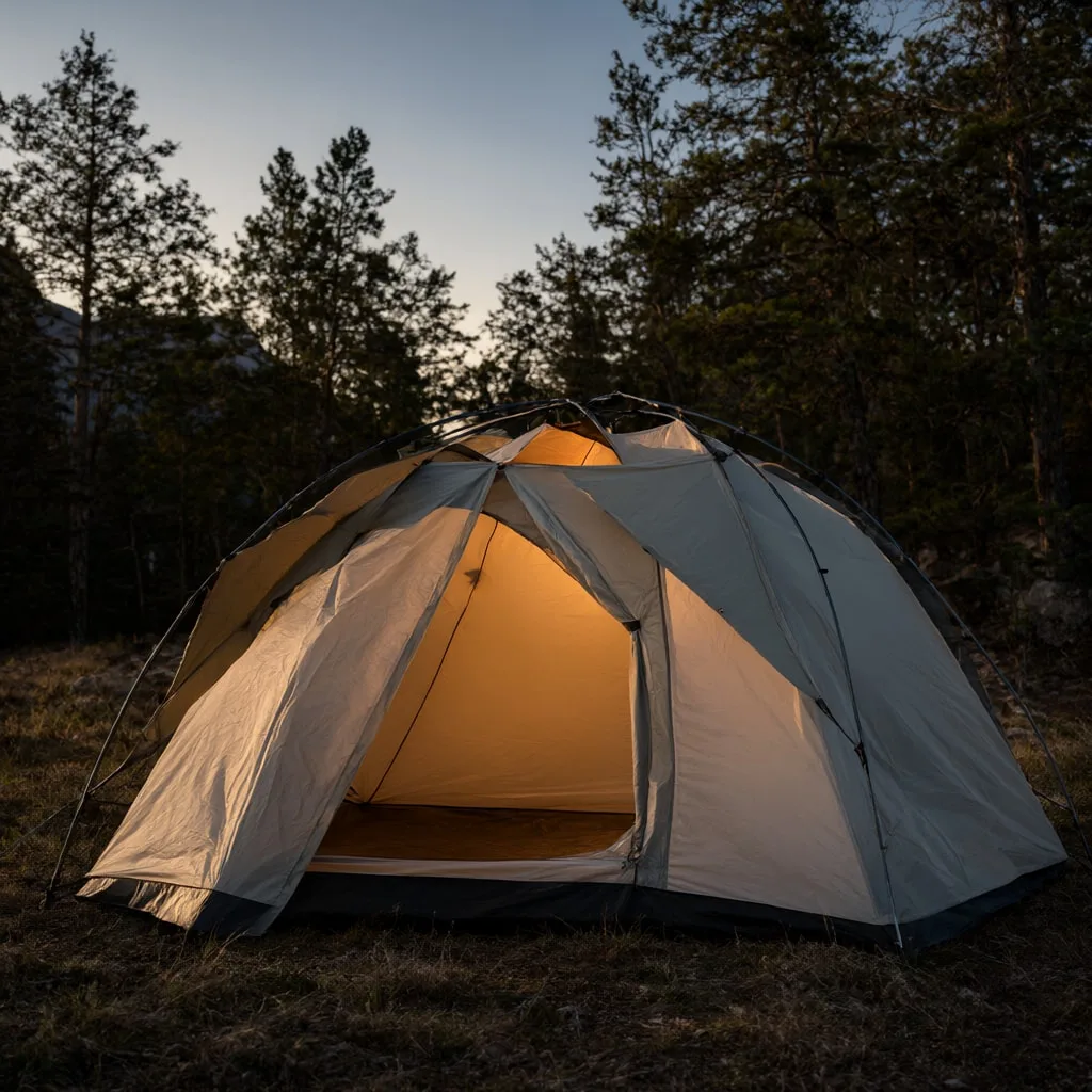 Tent at Dusk in a Forest