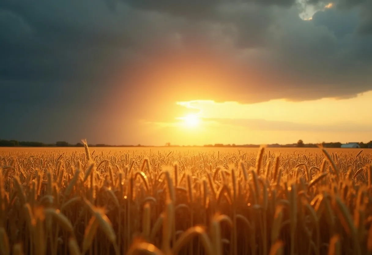 Wheat Field Under Storm Light at golden hour