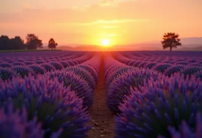 Lavender Rows At Sunset at golden hour
