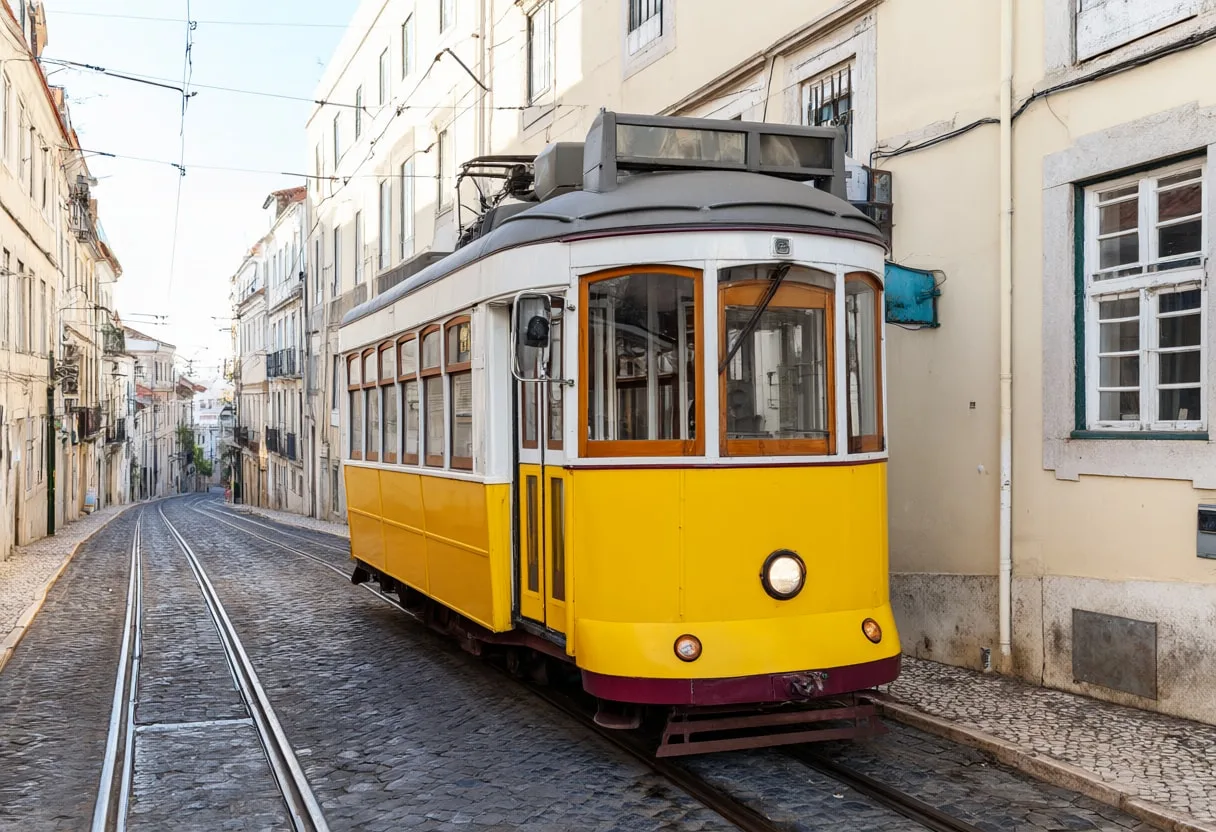 Lisbon Tram Street at sunrise
