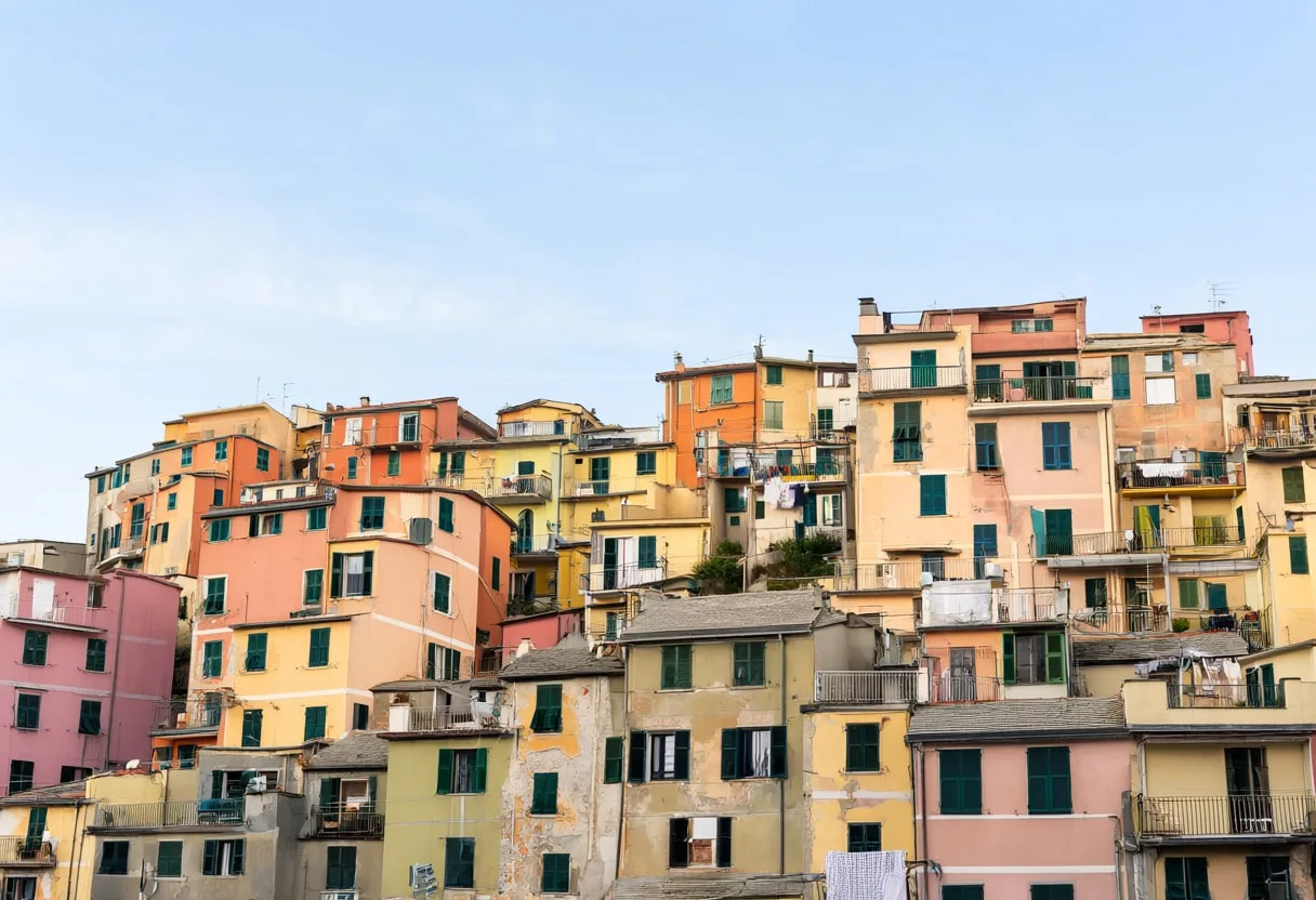 หมู่บ้าน Cinque Terre เมื่อพระอาทิตย์ขึ้น