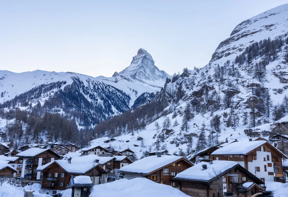 วิวหมู่บ้าน Zermatt ตอนพระอาทิตย์ขึ้น
