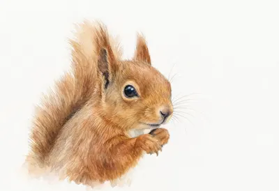 Red Squirrel close-up portrait Watercolour