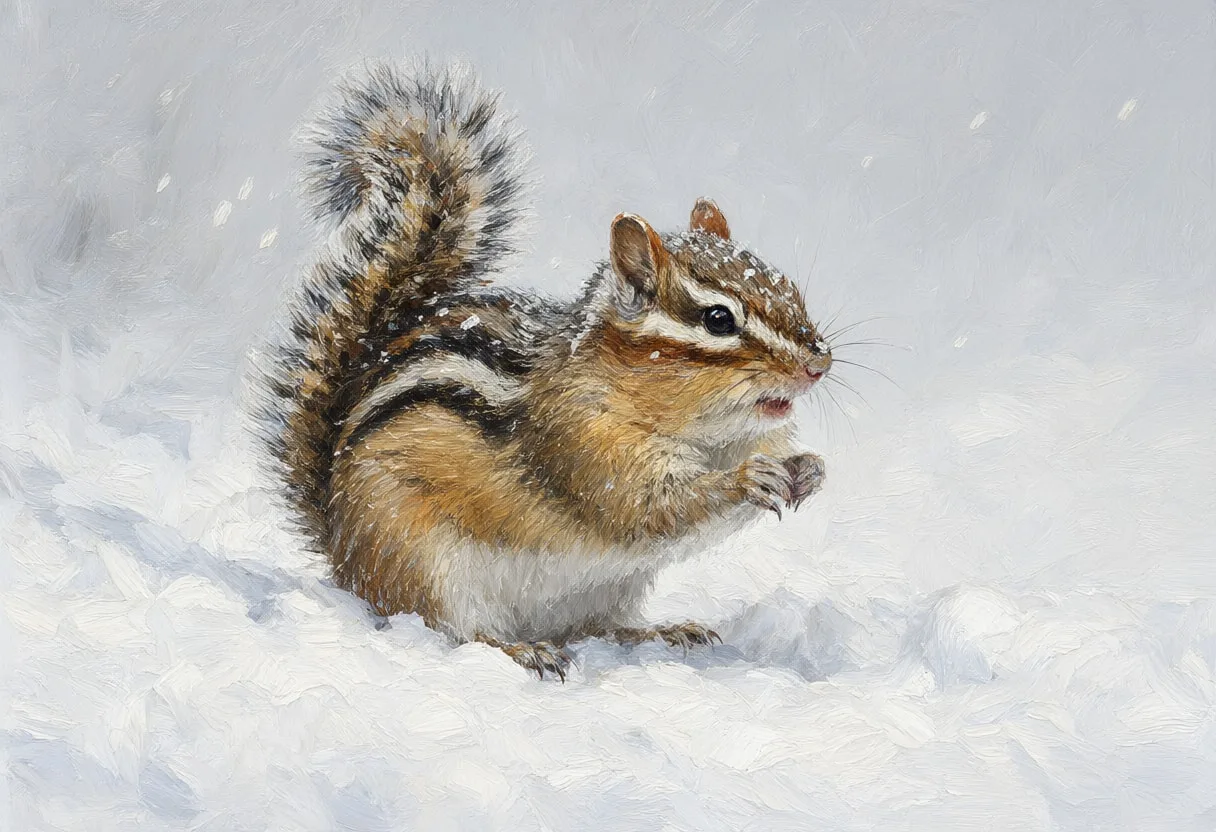 Chipmunk in falling snow Oil Painting
