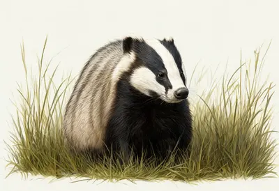Badger in tall grass Digital Illustration