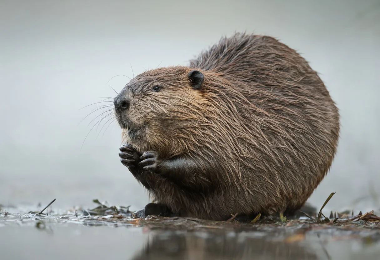 Beaver in gentle mist