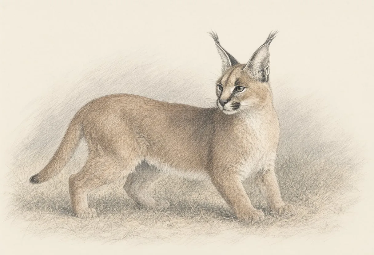 Caracal in soft morning light Pencil Sketch