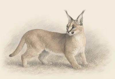 Caracal in soft morning light Pencil Sketch