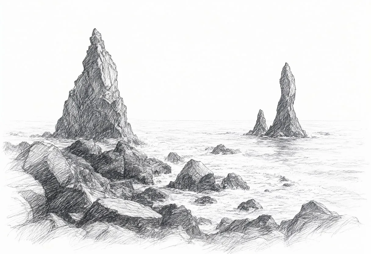 กองทะเลบะซอลต์ตอนรุ่งสาง Pencil Sketch
