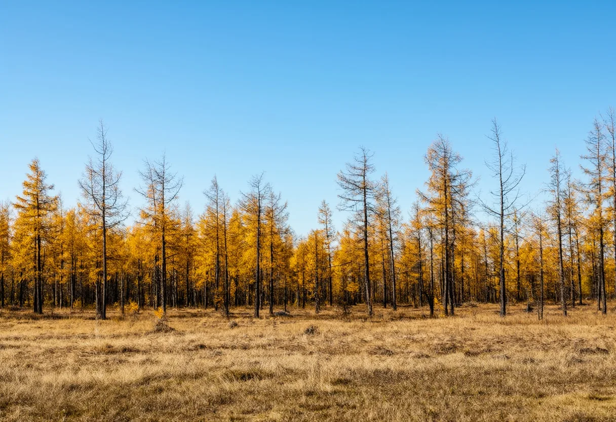 Larch Forest In Autumn