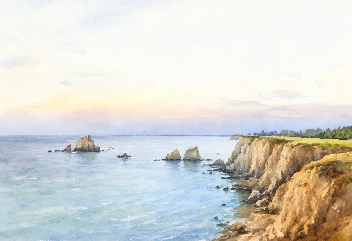 Coastal Cliffs At Dusk Watercolour