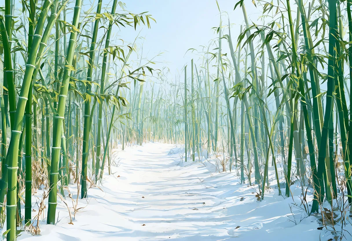 Bamboo Grove Path in winter Digital Illustration