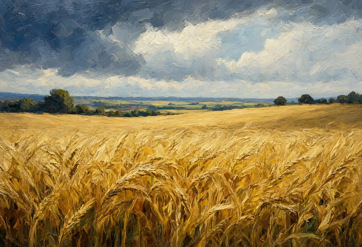 Wheat Field Under Storm Light Oil Painting
