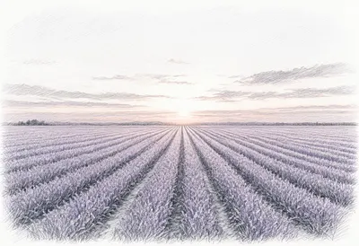 Lavender Rows At Sunset Pencil Sketch