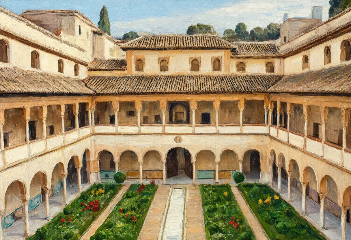 Granada Alhambra Courtyard from above Oil Painting