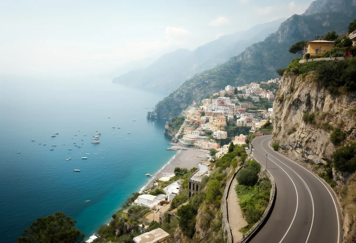 Amalfi Coast Road in soft mist Digital Illustration