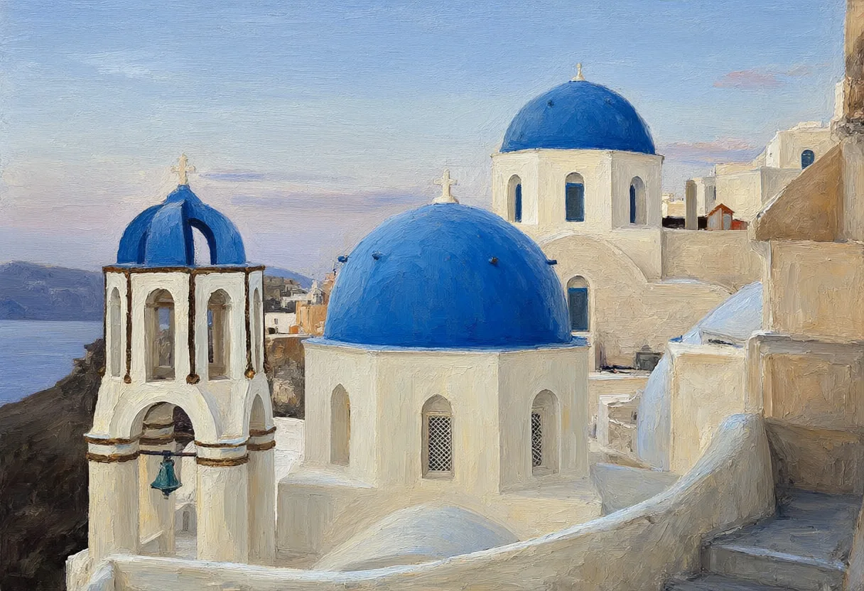 Santorini Blue Dome at blue hour Oil Painting
