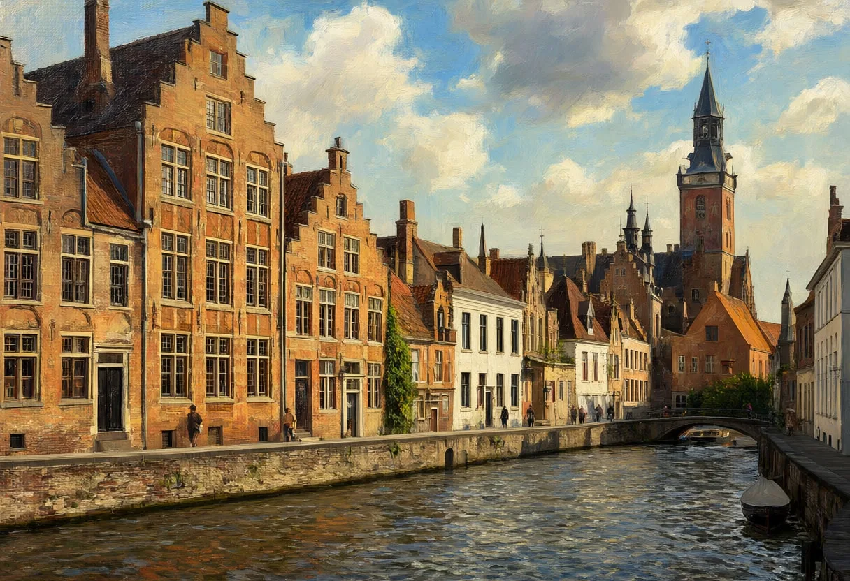 Bruges Canal under a dramatic sky Oil Painting