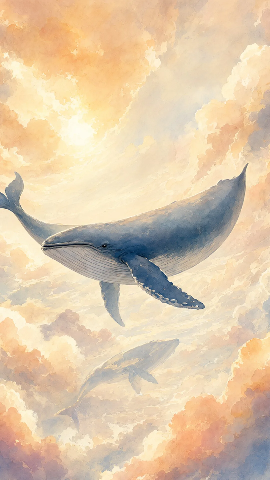 Fantasy Sky Whale Among Clouds ในพาเลทสีโทนอุ่น