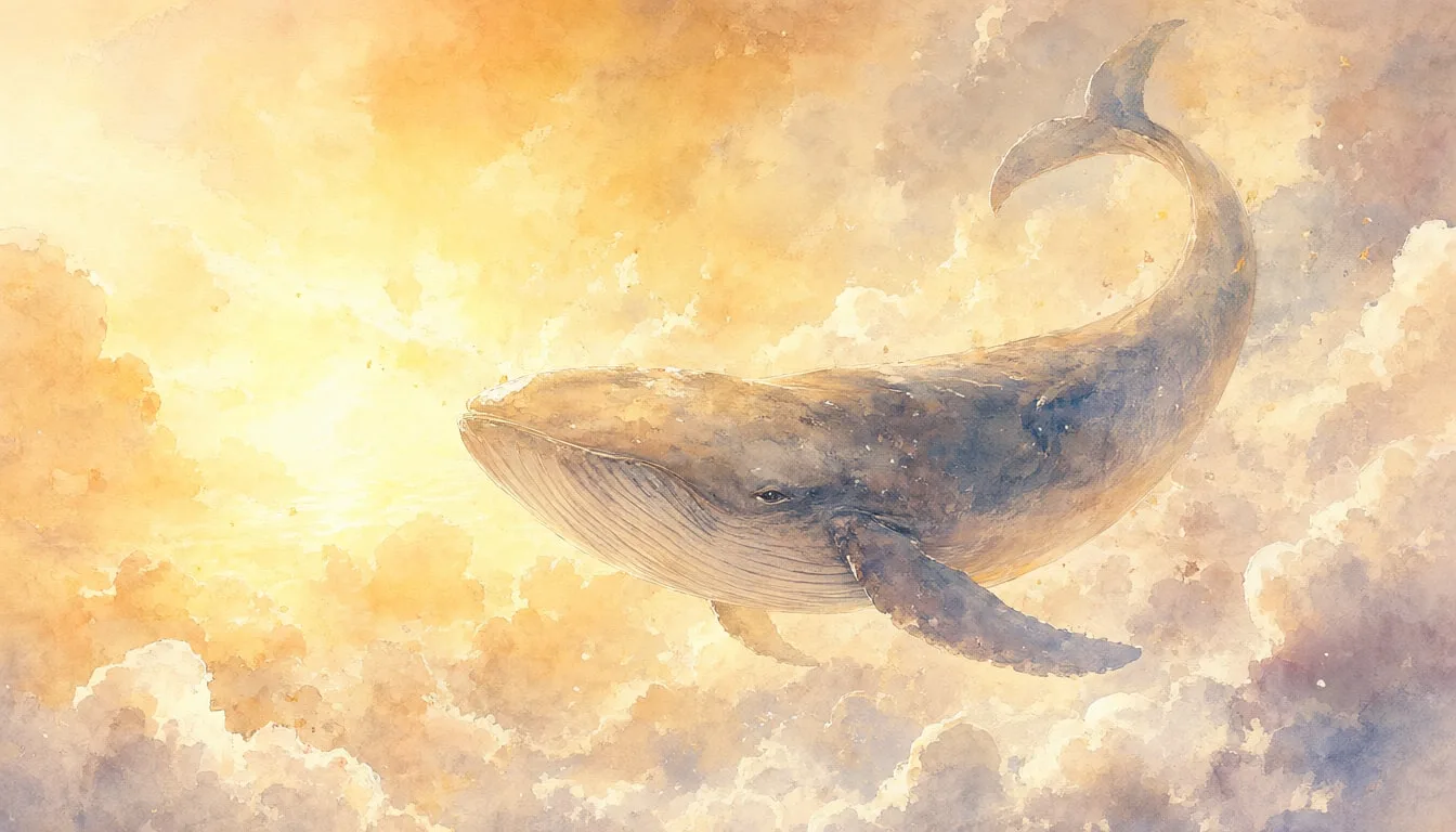 Fantasy Sky Whale Among Clouds in a warm palette