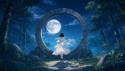 Fantasy Moon Gate In A Forest with a minimal touch