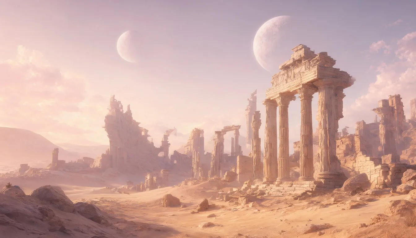 Fantasy Desert Ruins Under Two Moons ในพาเลตต์สีอ่อน