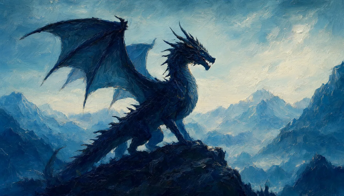 Fantasy Dragon Silhouette Over Mountains ในพาเลทท์สุดเท่