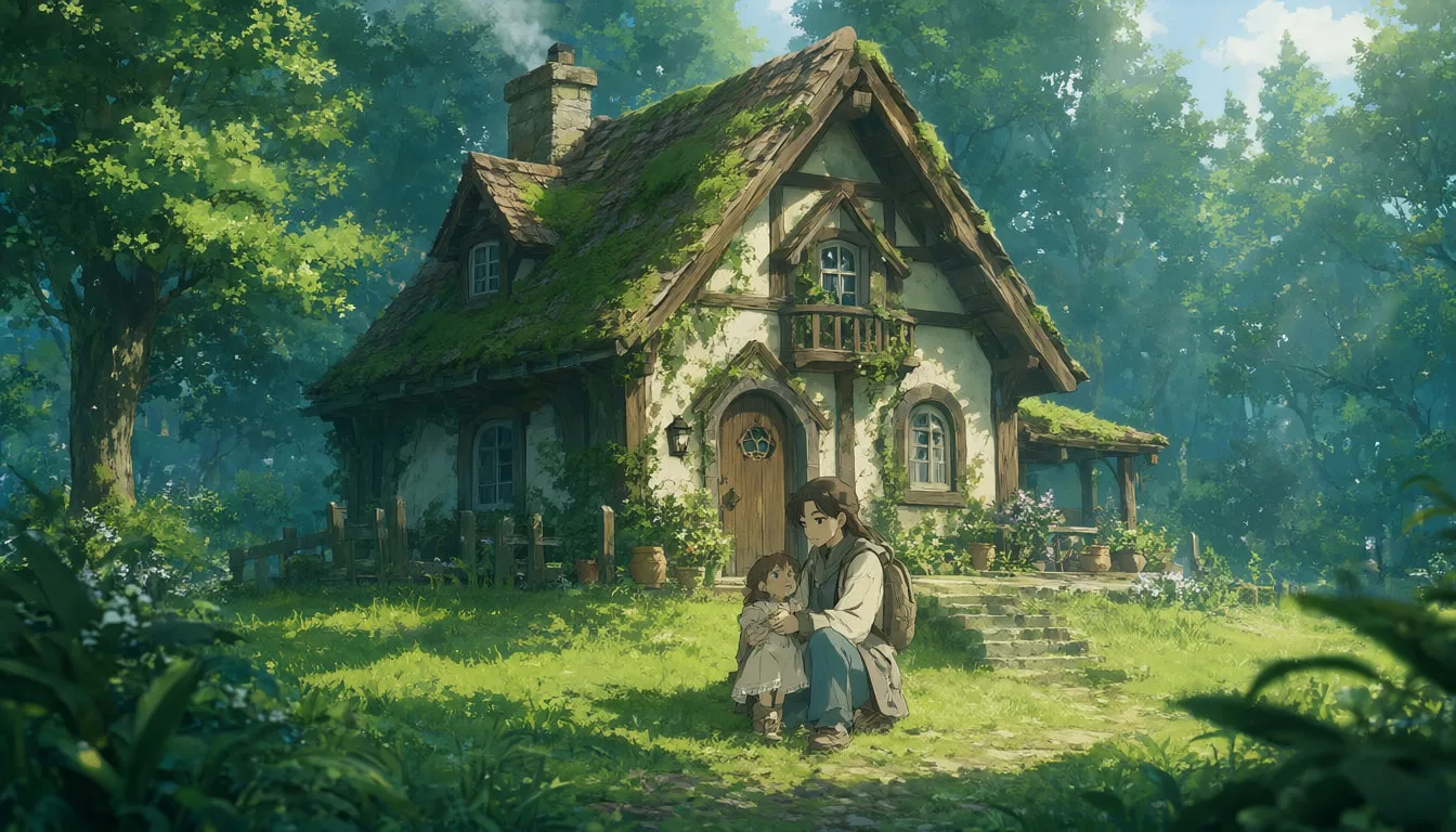 Fantasy Cottage In A Mossy Glade with a minimal touch