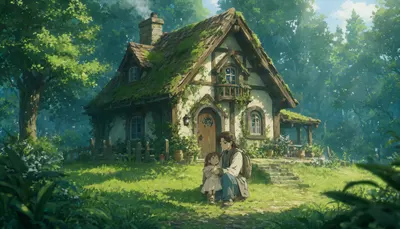 Fantasy Cottage In A Mossy Glade with a minimal touch