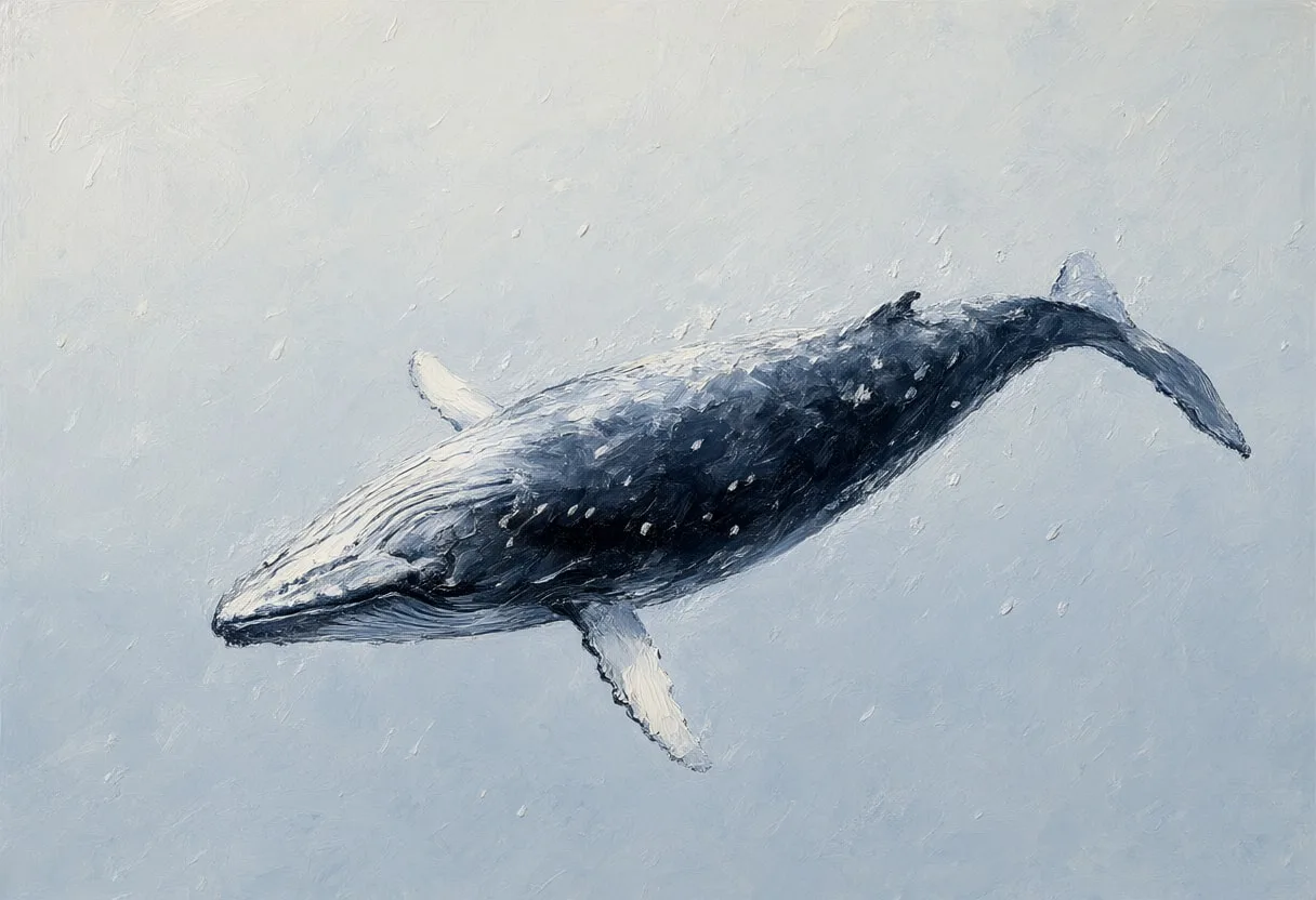 วาฬหลังค่อมในภาพวาดสีน้ำมันหิมะตก