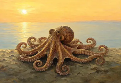 Octopus at golden hour Oil Painting