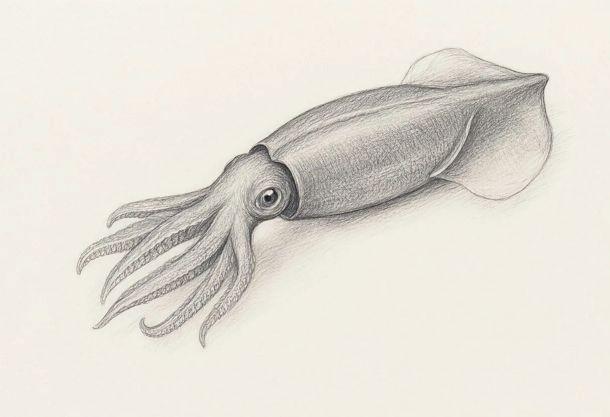 Squid close-up portrait Pencil Sketch