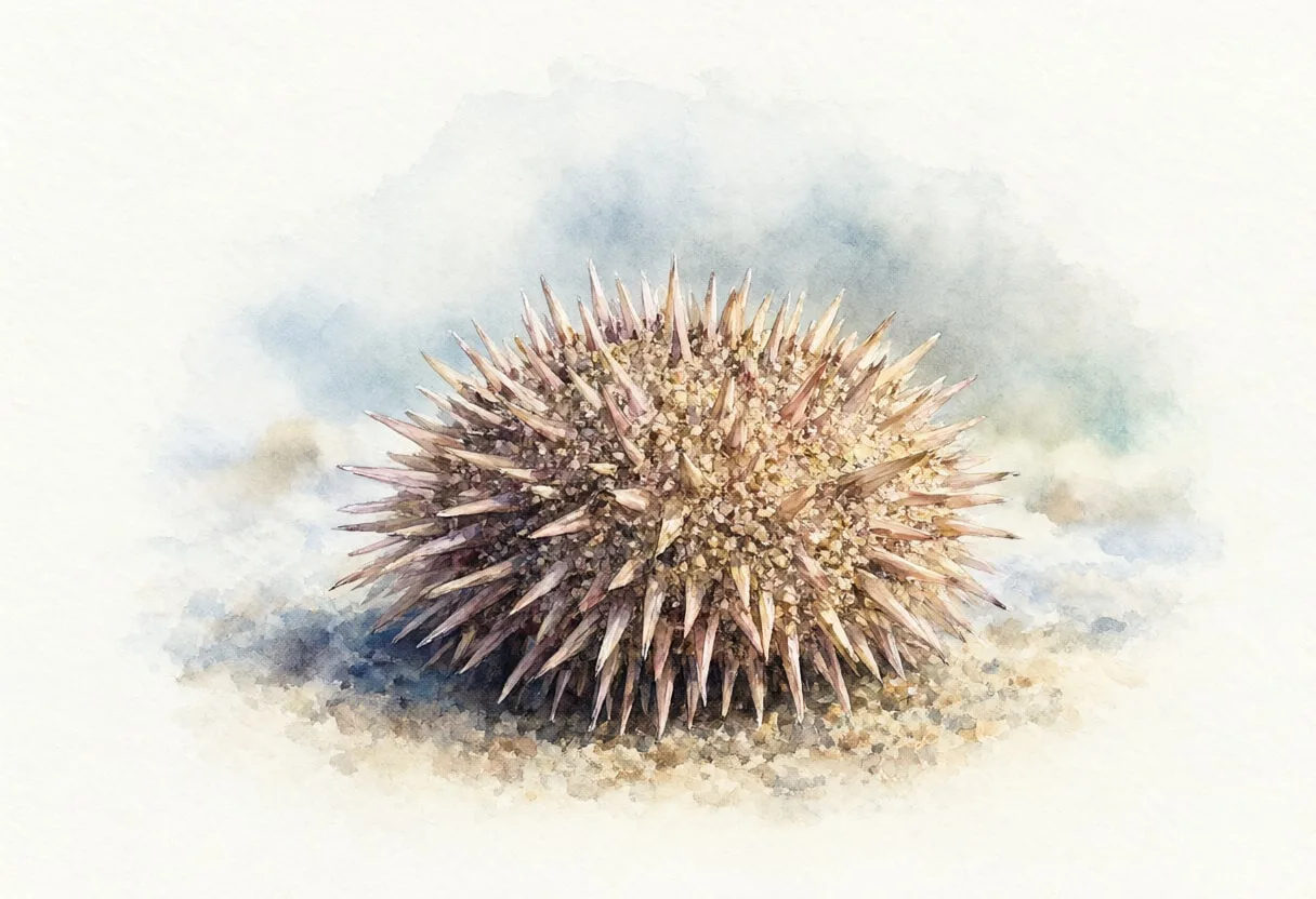 Sea Urchin against a soft blurred background Watercolour