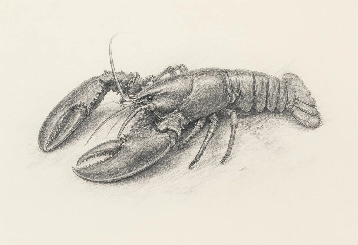 Lobster in soft morning light Pencil Sketch