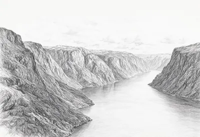 Fjord With Steep Walls after rain Pencil Sketch