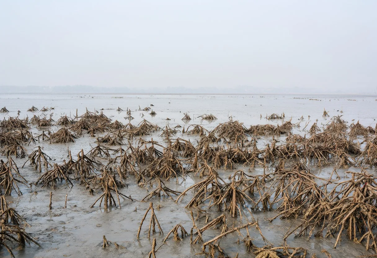Mangrove Roots At Low Tide in soft mist
