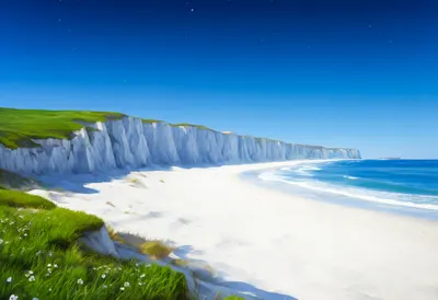 Chalk Cliffs And White Beach under a starry sky Digital Illustration