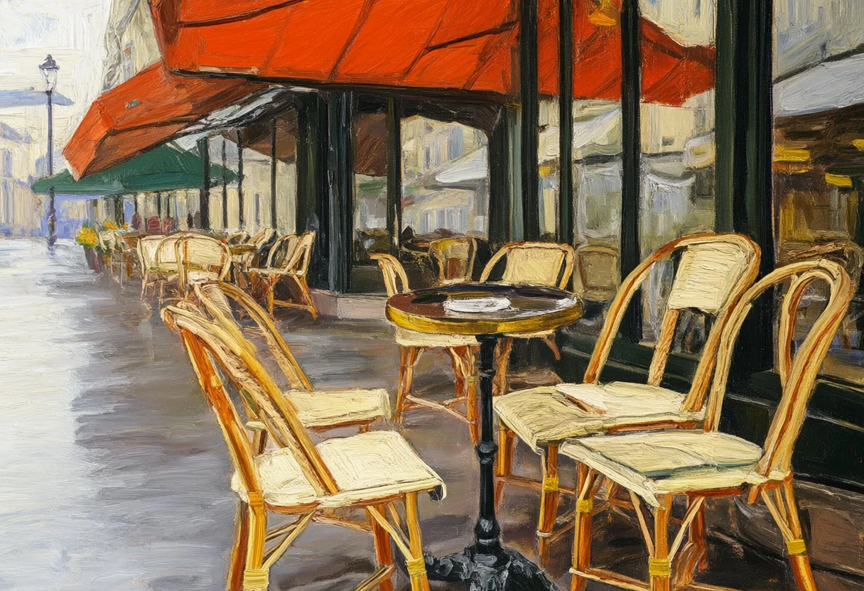 Paris Cafe Corner from above Oil Painting