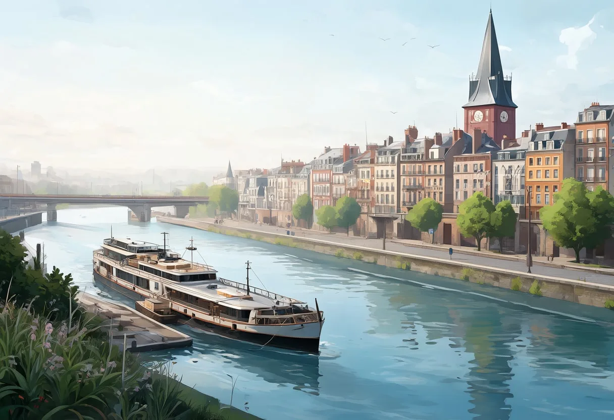 Bordeaux Riverside in soft mist Digital Illustration