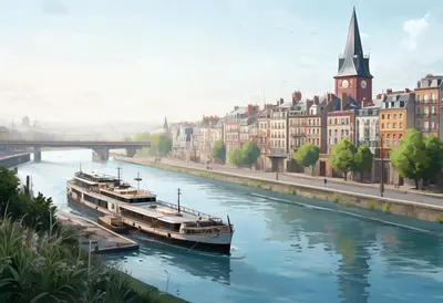 Bordeaux Riverside in soft mist Digital Illustration