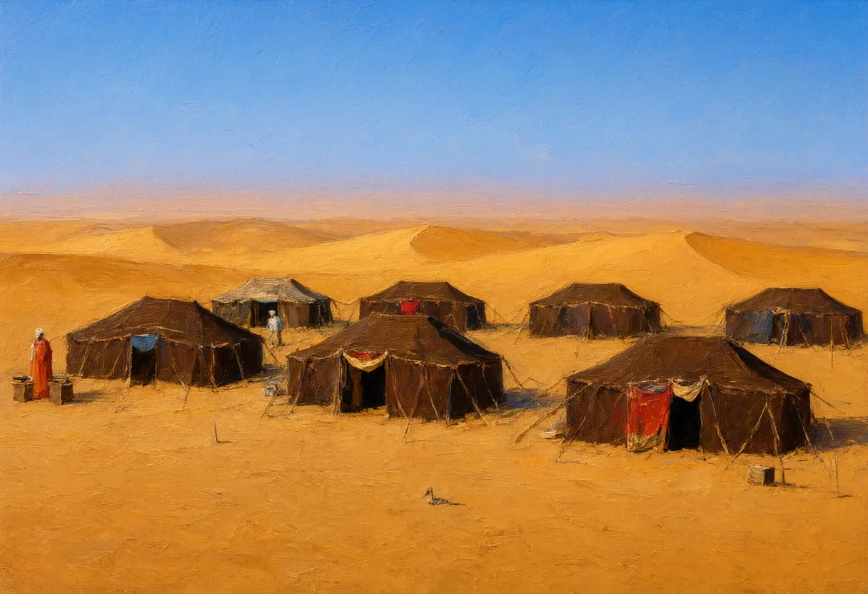 Sahara Dune Camp at blue hour Oil Painting