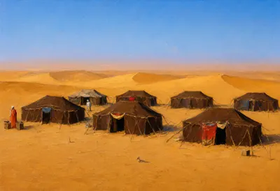 Sahara Dune Camp at blue hour Oil Painting