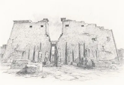 Luxor Temple Gate in the rain Pencil Sketch
