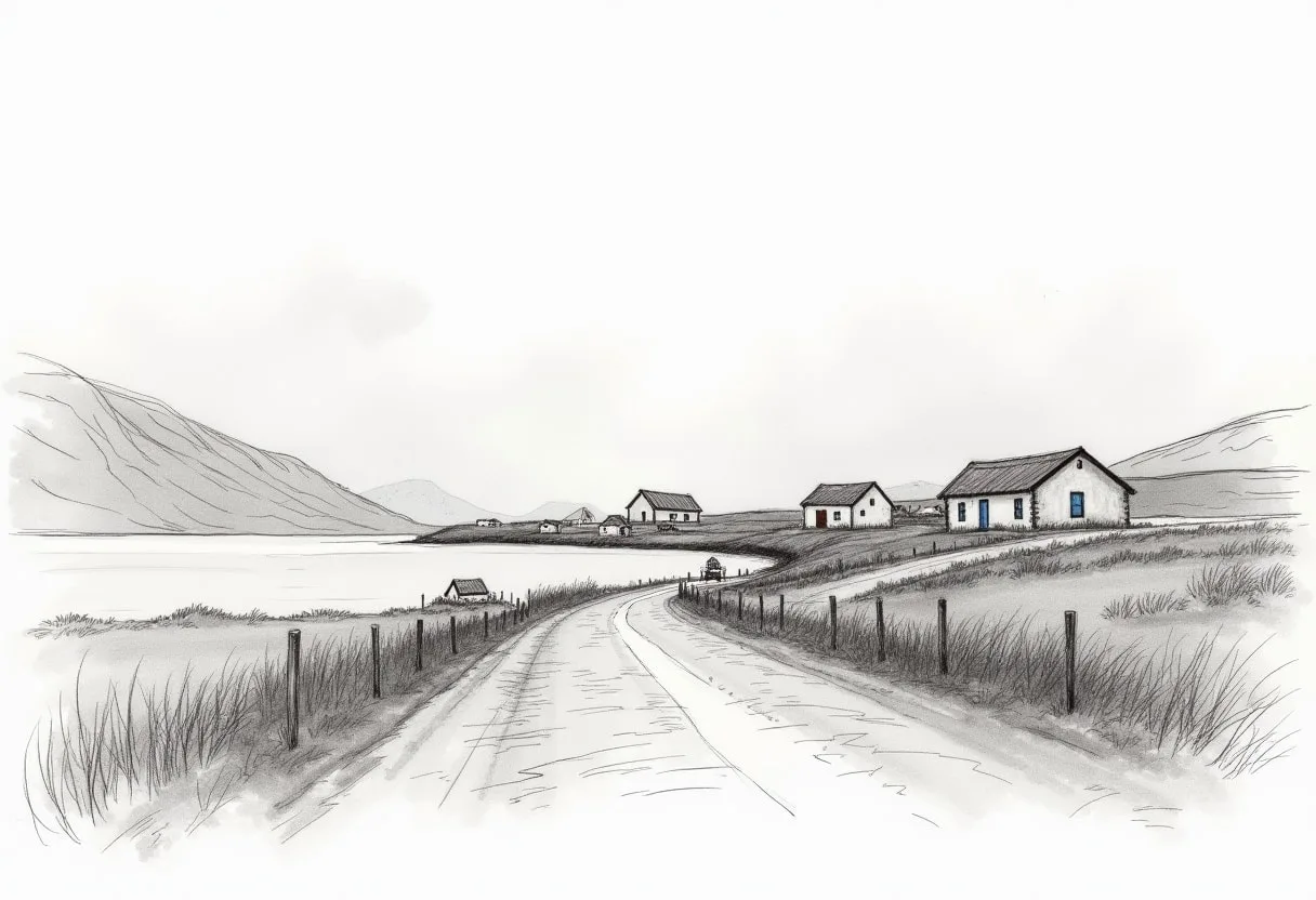 Faroe Islands Village on a quiet day Pencil Sketch