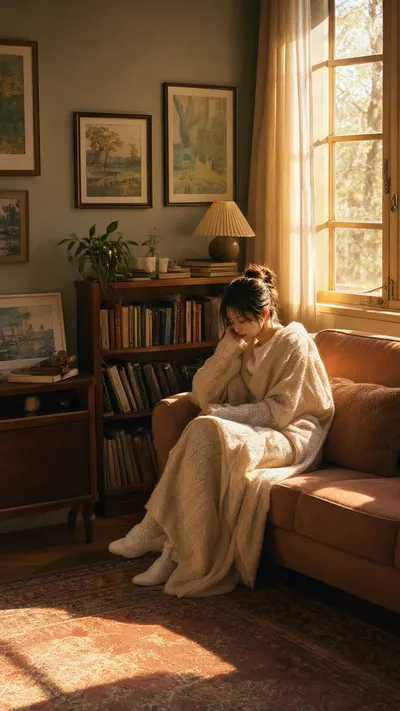 Cozy Room With Warm Window Light with subtle grain